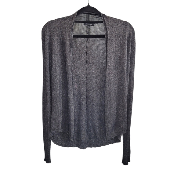 Verve Ami Black & Silver Metallic Knit Open Front Cardigan Sweater Womens Size L - Picture 1 of 7